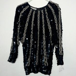 Vintage Nannell black sequin beaded knit long sleeve large